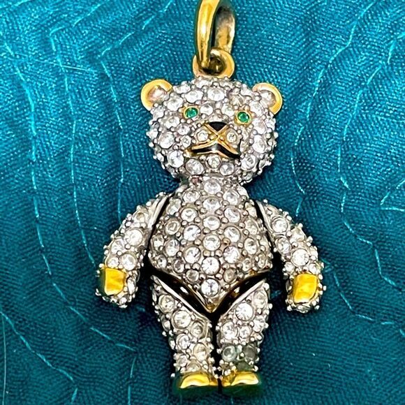 Swarovski clear and green pave crystal bear pendant with articulated joints - Picture 1 of 7